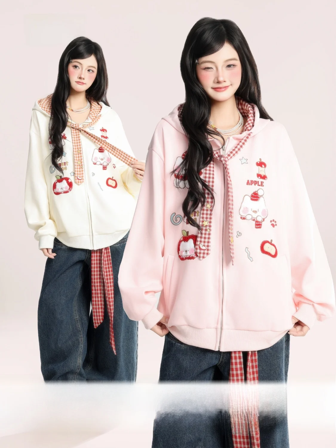 

Женский свободный повседневный кардиган HM с вышивкой мультяшной собаки, весенний трендовый худи с длинными рукавами из хлопка и полиэстера