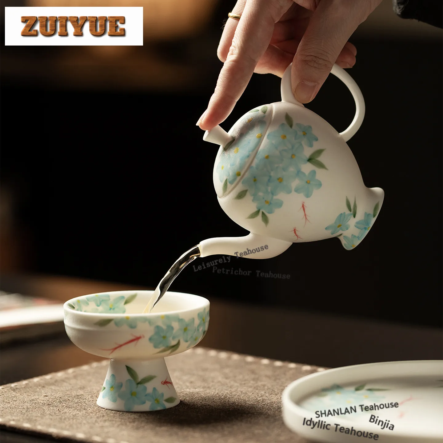 150ml Hand-painted Blue Flowers Teapot Creative Tea Infuser Pot Tea Brewing Kettle With Ball Hole Flower Tea Cha Ornaments