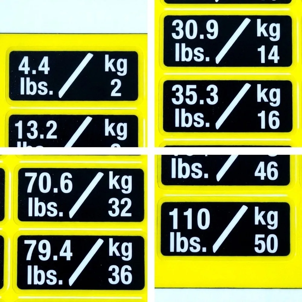 3pcs Weight Plate Number Stickers for Gym Equipment Plastic Yellow Labels 2kg to 65kg Waterproof Tear Resistant