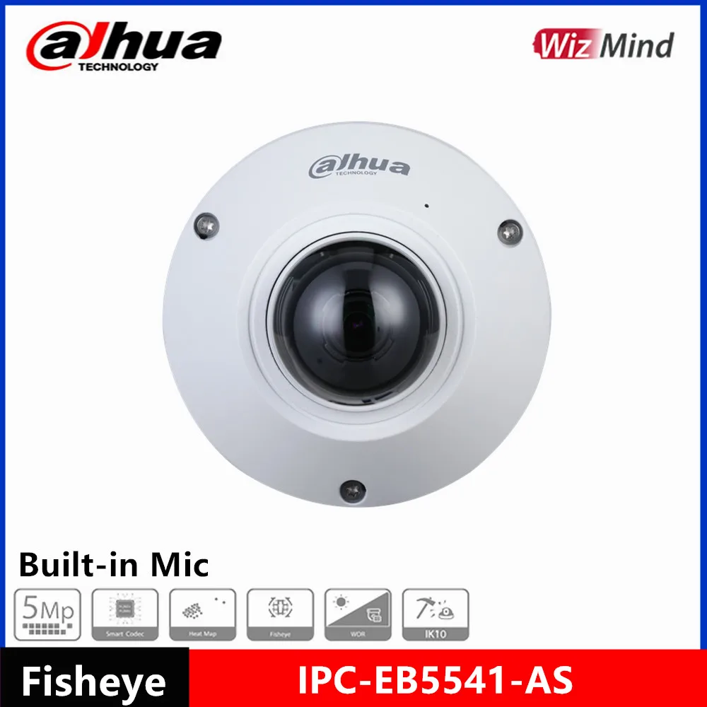 Dahua 5MP Fisheye Network Camera IPC-EB5541-AS WizMind Built-in Mic PoE 180 Degree SD Card Slot IP67 IK10 POE Mini IP Camera