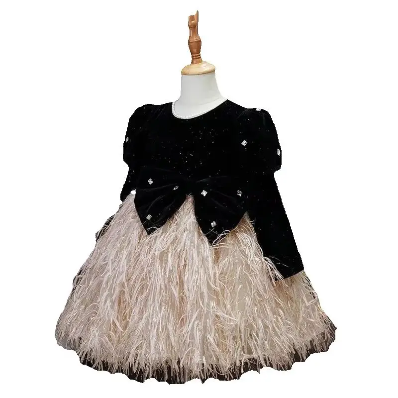 Girls Long Sleeve Princess Dress 2026 Spring Autumn Kids Elegant Piano Performance Pageant Birthday Party Gown Children Clothing