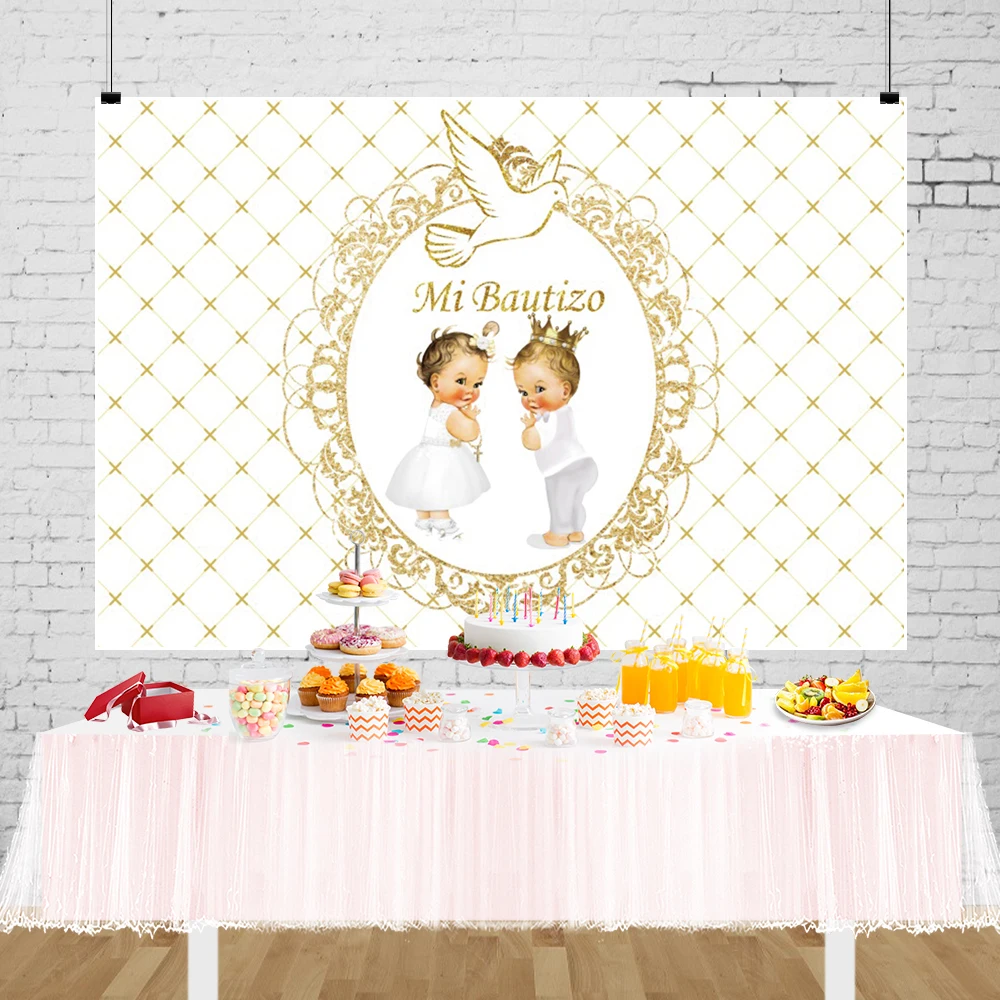 Fondo de bautismo para recién nacido, Fondo de fotografía de Cruz dorada, Mi Bautizo, niño, niña, Baby Shower, primera comunión