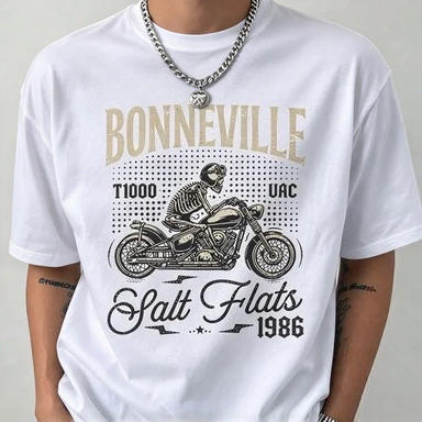 2026 Unisex Vintage Biker Graphic T Shirt Men Casual Cotton Tee Retro Skeleton Rider Motorbike Front Print Street Riding Short