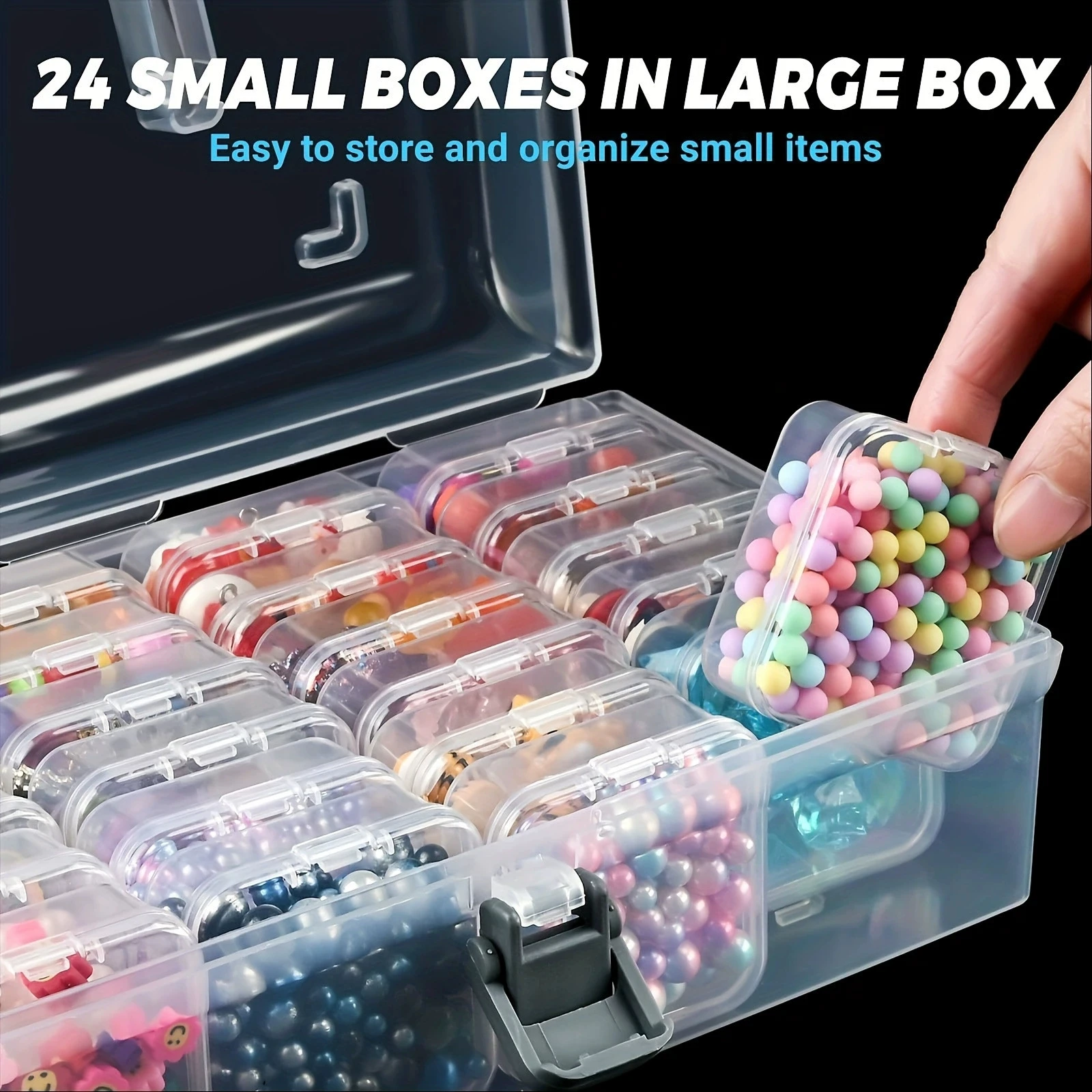 

New Clear Organizer Box Beads Storage Container with 24 Compartments Large Capacity Storage Case for Rhinestones Charms Rings