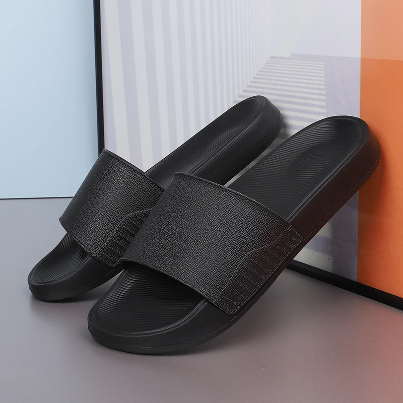 Men's EVA One-Strap Slide Sandals, Comfortable Anti-Slip Design, Sizes 39-46, Black & White, Perfect for Daily Use