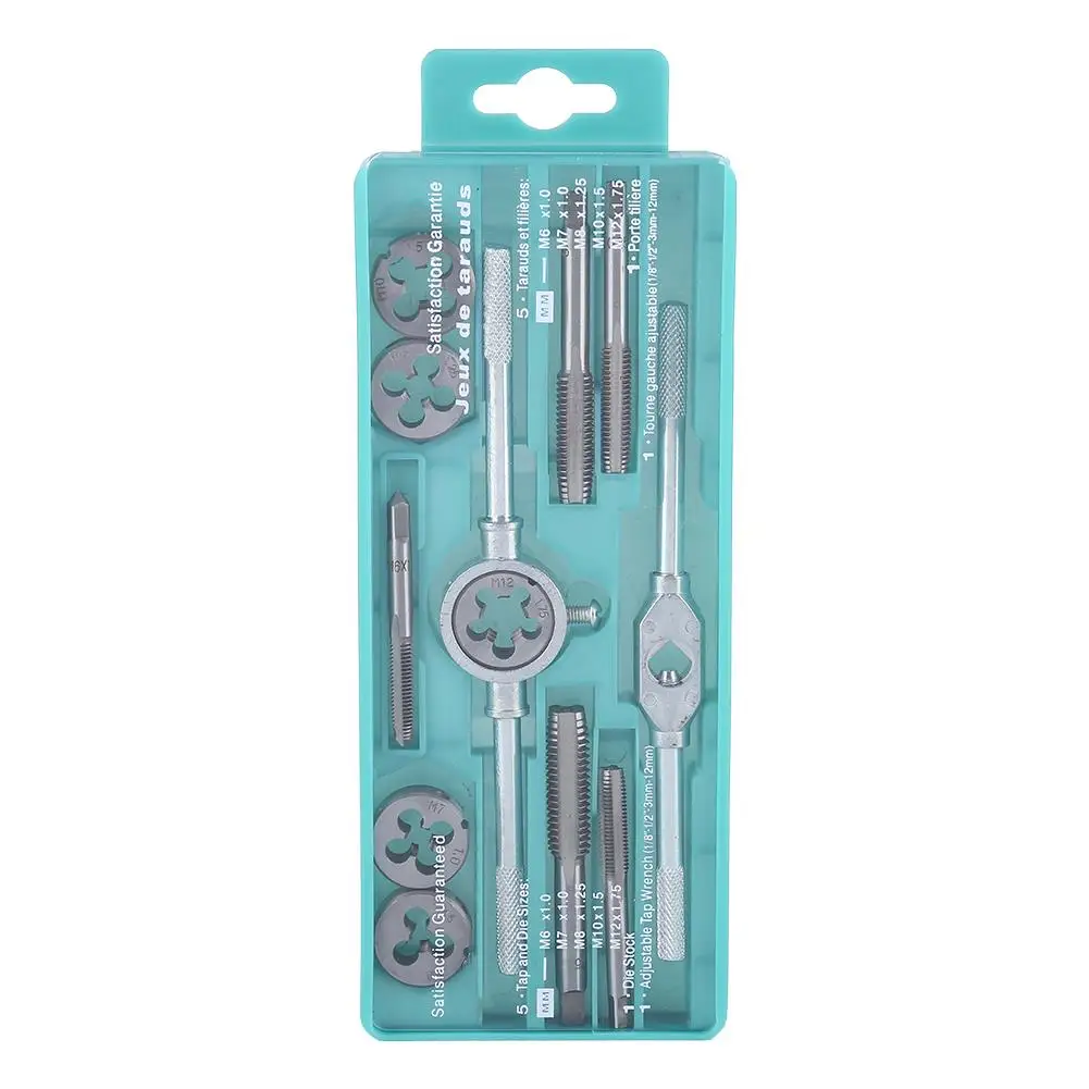 

12pcs M6 to M12 Hand Taps and Dies Set with Wrench Handle for Screw Nut Thread Repair Stainless Steel Tool Kit