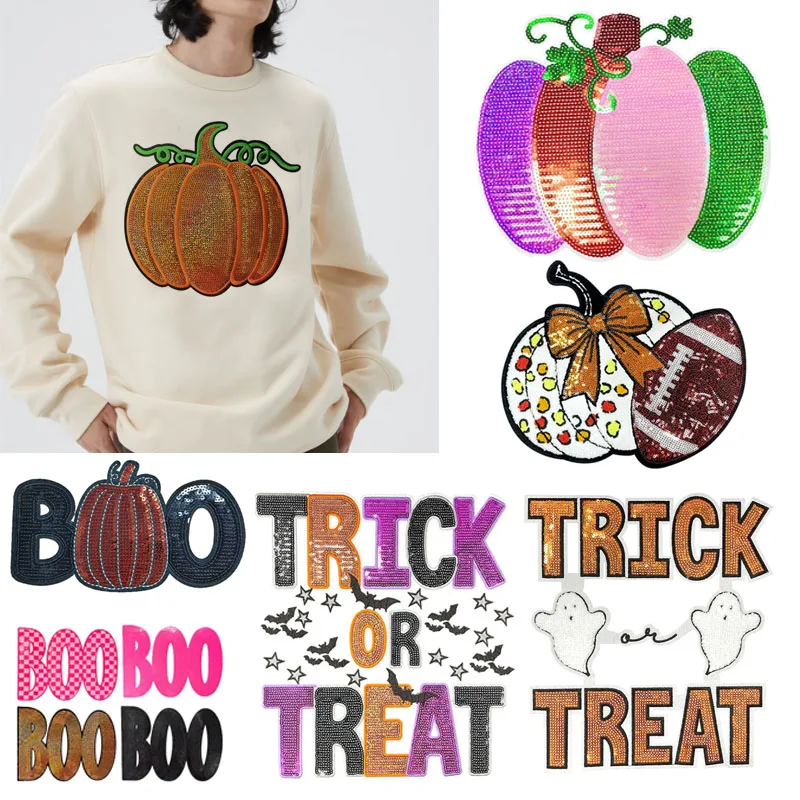 New Oversized Pumpkin Ironing Patches Halloween Festival Ghost Bat Embroidery Sticker DIY Festival Clothing Decor Accessories