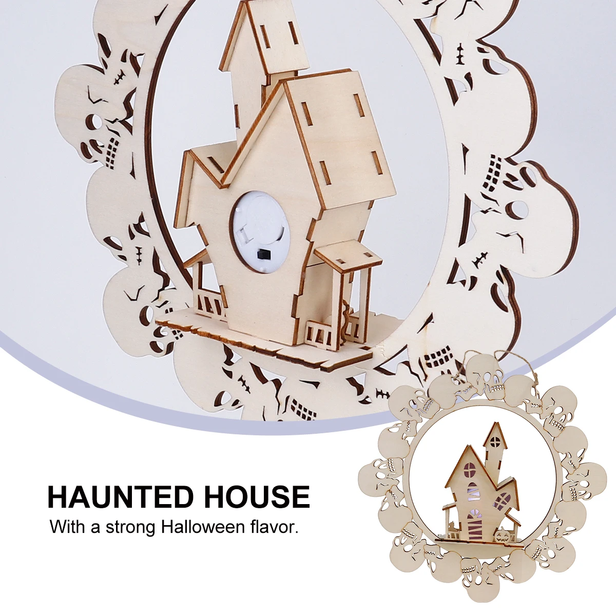 

Halloween Led Light House Wooden Pendant Decoration Party Home Festival Craft Accessory Hanging Ornament For Kids New Year Dance