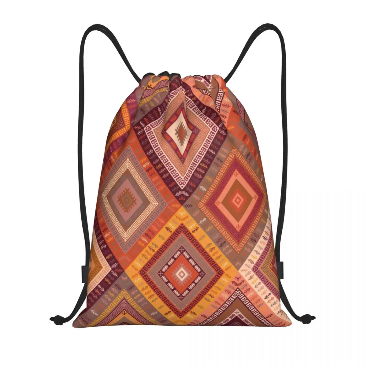 Kilim Diamonds Turkish Ethnic Art Drawstring Backpack Sport Sackpack Foldable Bohemian Persian Tribal Carpet Training Bag Sack