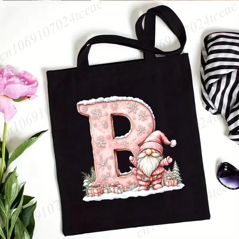 Personalized Initial Letter A~Z 26 Alphabet Women's Canvas Tote Bags Christmas Shoulder Bag Teen Handbag Shopping Bags Xmas Gift