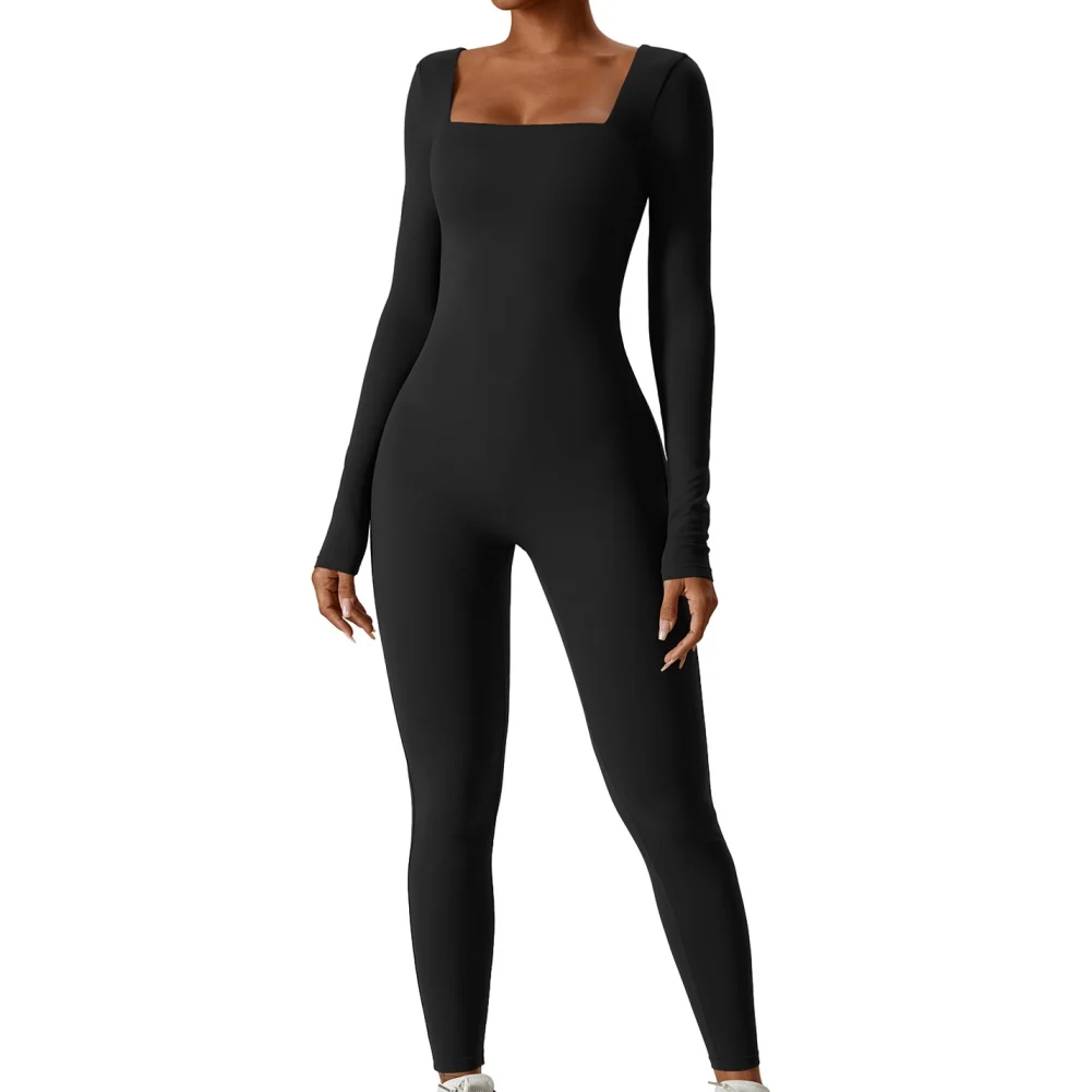 New Women's Personalized  Panel Long Sleeve One Piece Sports Yoga Fitness Suit