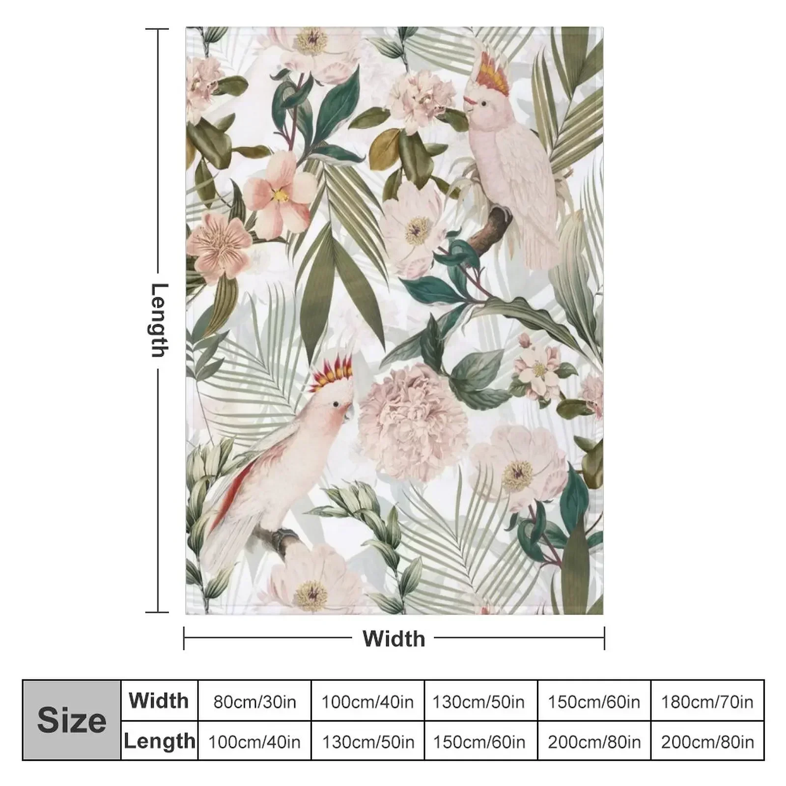 Tropical cockatoo and jungle pattern - white Throw Blanket Travel Bed linens Plaid on the sofa Luxury Brand Hair Blankets