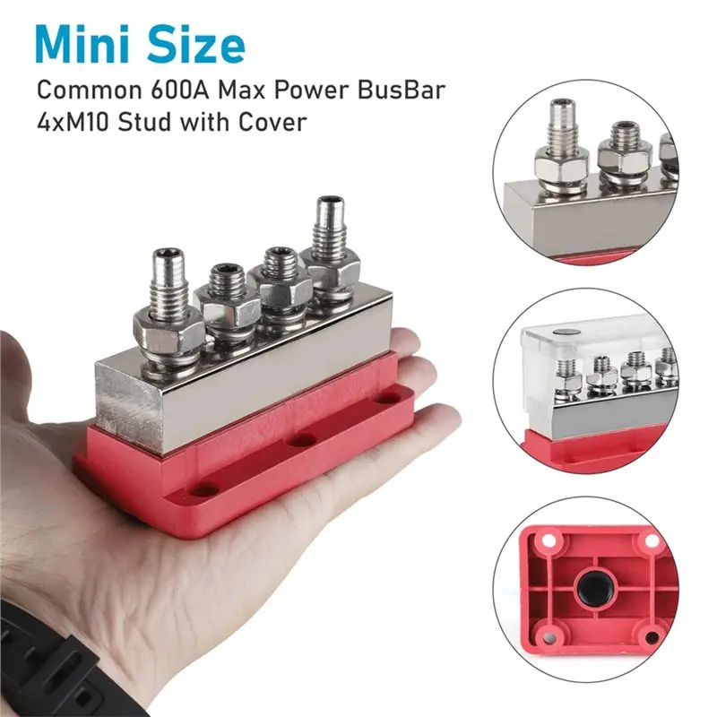 X39A-For Truck For Marine Battery Compatible Heavy Duty Power Distribution Terminal Block 4Xm10 Studs(3/8