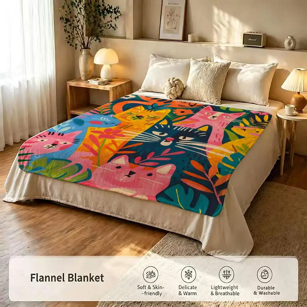 Art I-Illustration C-Cat Überwurfdecke aus Flanell, hautweich, geeignet für Sofa, Wohnzimmer, Bett, Reisen und Geschenke