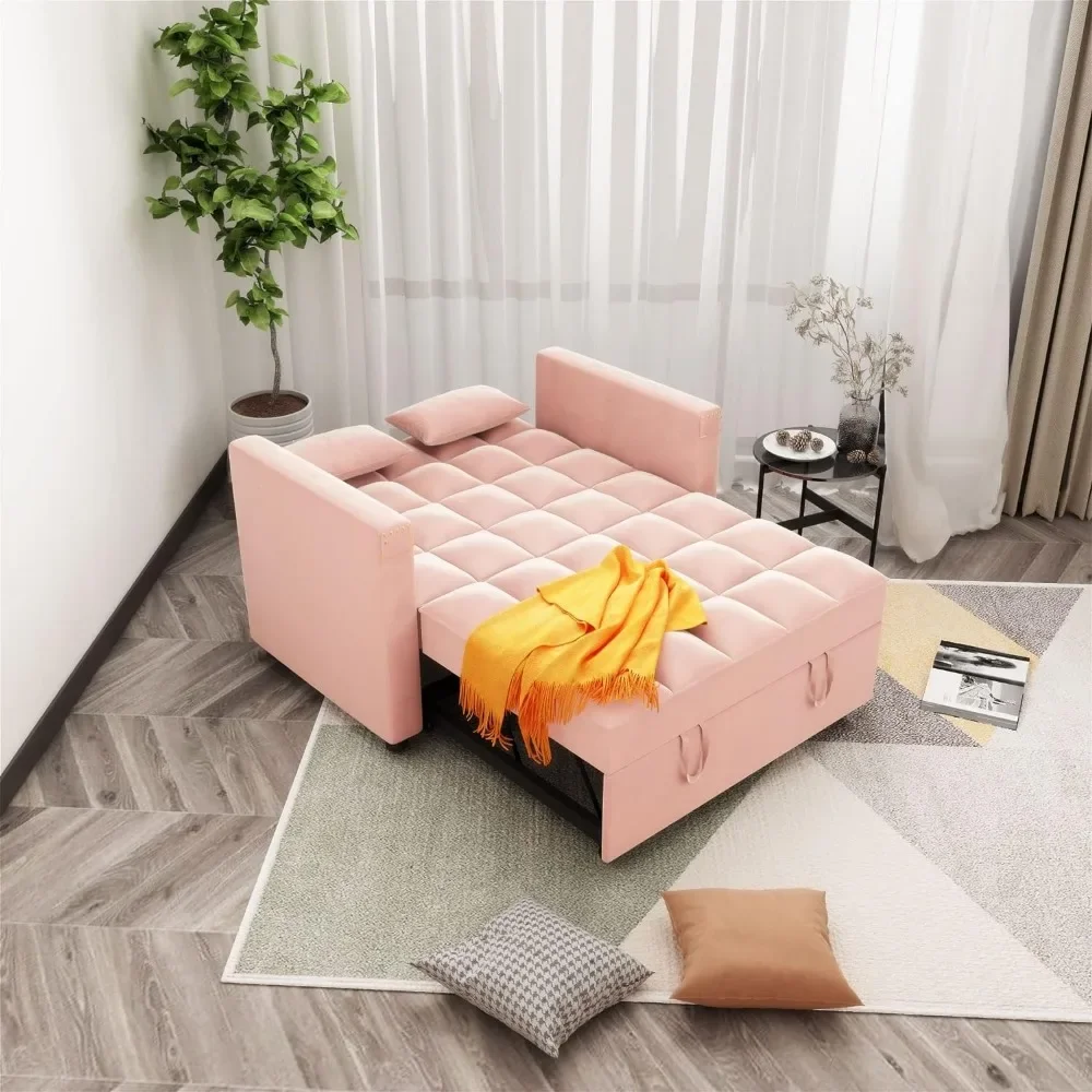 Convertible Sofa Bed, 3-in-1 Multi-Functional Velvet Sleeper Couch Pull-Out Bed Hidden Side Table for Living Room, Small Space