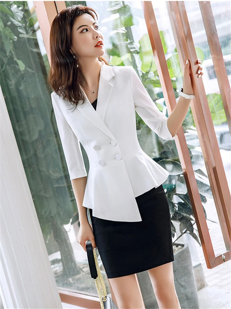 Red Skirt Suit 2 Pieces Set Fashion Business Women Suit Office Ladies Work Wear Uniform Interview Thin Blazer Hlaf Sleeve Top