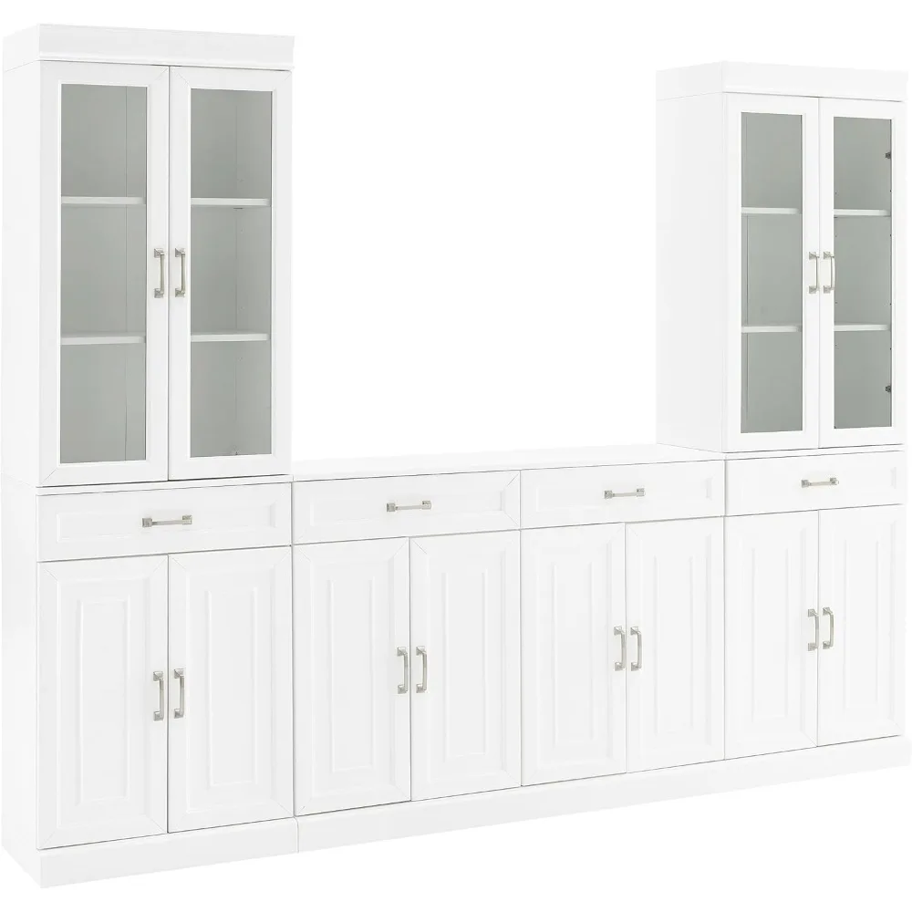 

Furniture Stanton 3-Piece Sideboard Buffet Cabinet and Glass Door Kitchen Storage Pantry Set