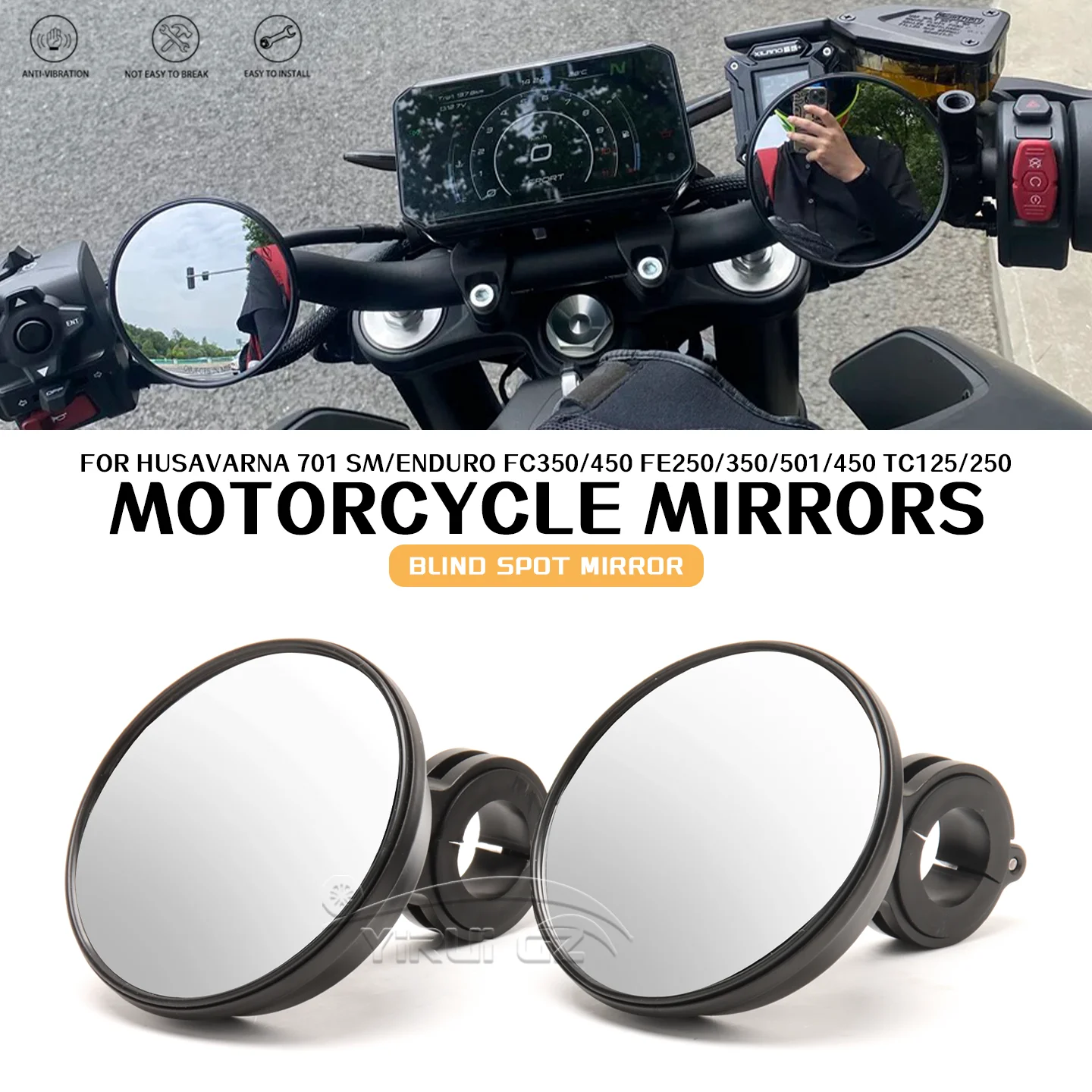 

Espelho Convexo мотоциклетный вспомогательный ретровизор для Husavarna 701 SM/Enduro FC350/450 FE250/350/501/450 TC 125/250 250