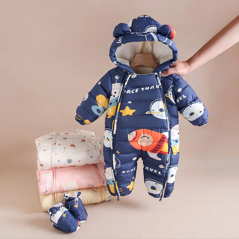 Children Autumn Winter Overall For Infant Down Cotton Thicken Clothes Hooded new born Baby costume Boys Girls Jumpsuit Romper