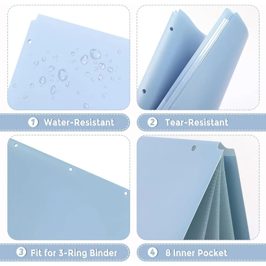 Plastic Pot Folders 2 Pots and 3 Dividers Letter Size Fits 3Ring Binders School Folders for Students and Office Use Black and H