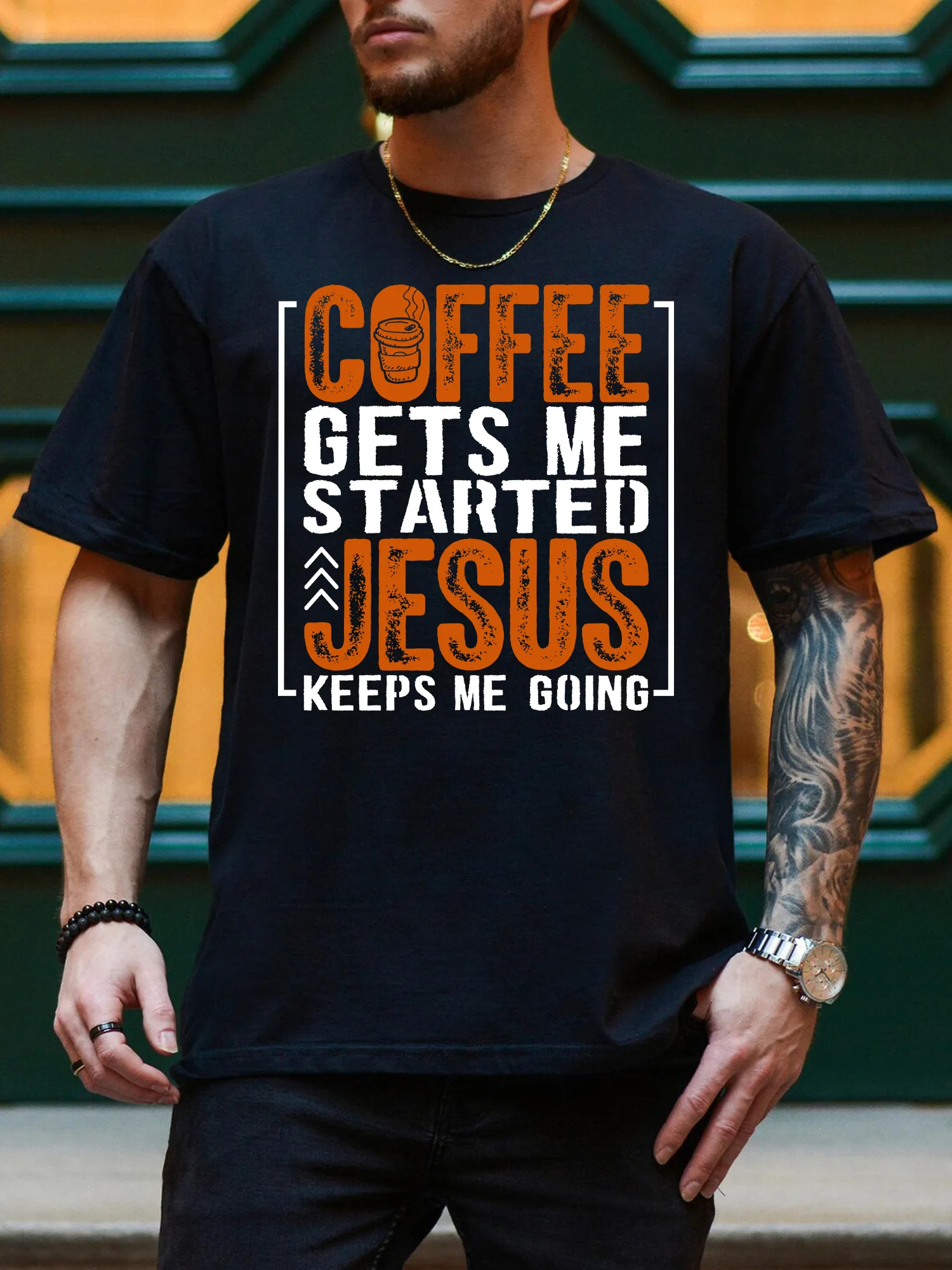 

Мужская футболка с рисунком Coffee Gets Me Started, повседневная черная футболка из чистого хлопка, легкая футболка с круглым вырезом