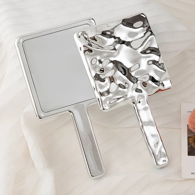 Espejo de maquillaje de mano cuadrado, espejo de tocador de forma líquida con mango, espejo de mano, espejos compactos para salón de Spa para extensión de pestañas