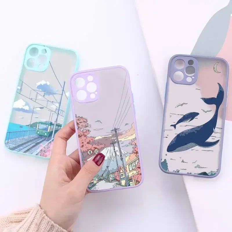 

Anime Landscape Oil Painting Phone Case For iPhone 16 15 14 13 11 12 Pro Max 7 8 Plus Mini SE Anti Drop Transparent Cover Fundas