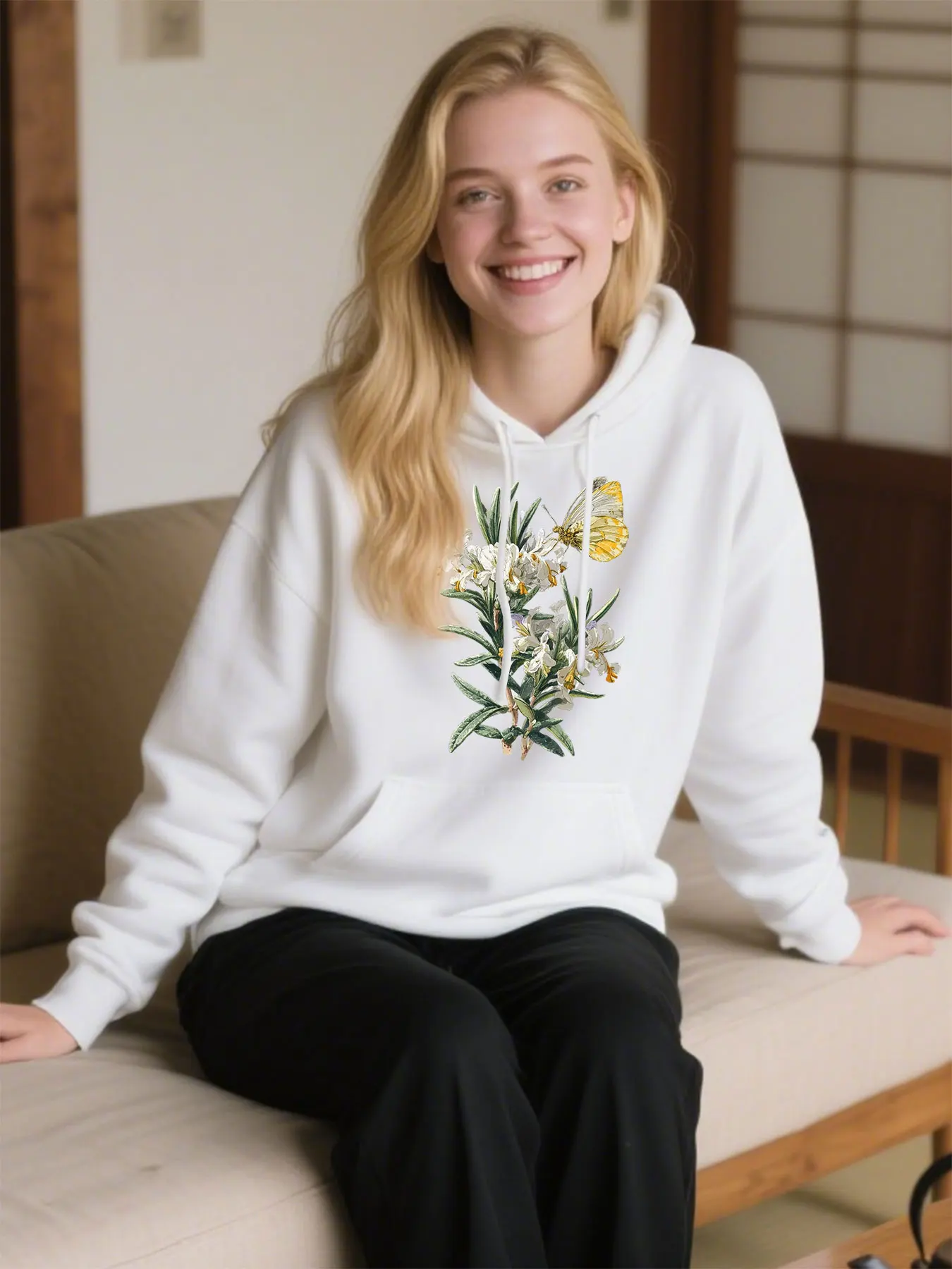 

​Leaf Floral Butterfly Print Premium Soft Hooded Sweatshirt For Casual Daily Wear And Halloween Gifting​
