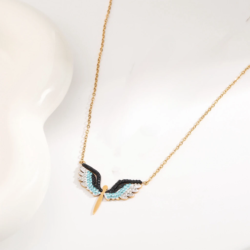 PAPERPLUS | Women Angel Wings Necklace Stainless Steel.Shinny Elegant Pendant. Turkish Charm Jewelry.1Pcs.Popular.New