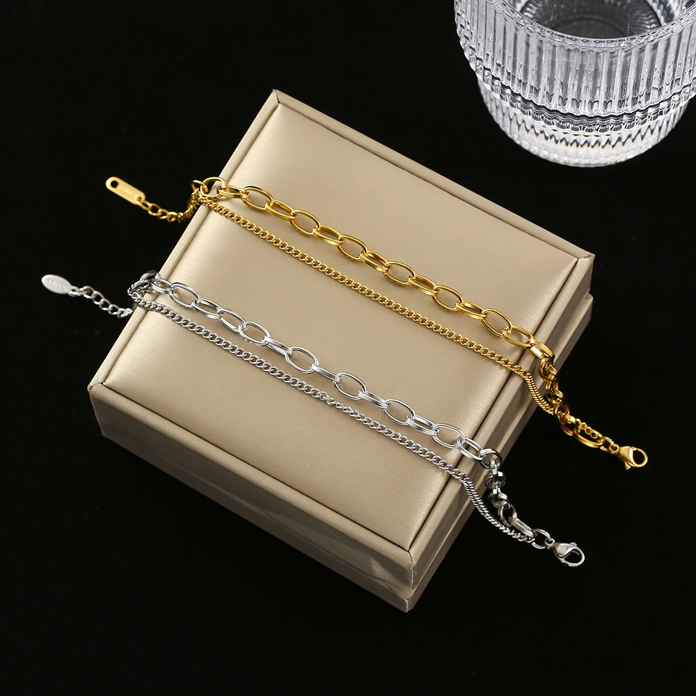 Stainless Steel Chain Bracelet Simple Gold Color Texture Wrist Exquisite Jewelry Party Gift Accessories image 3