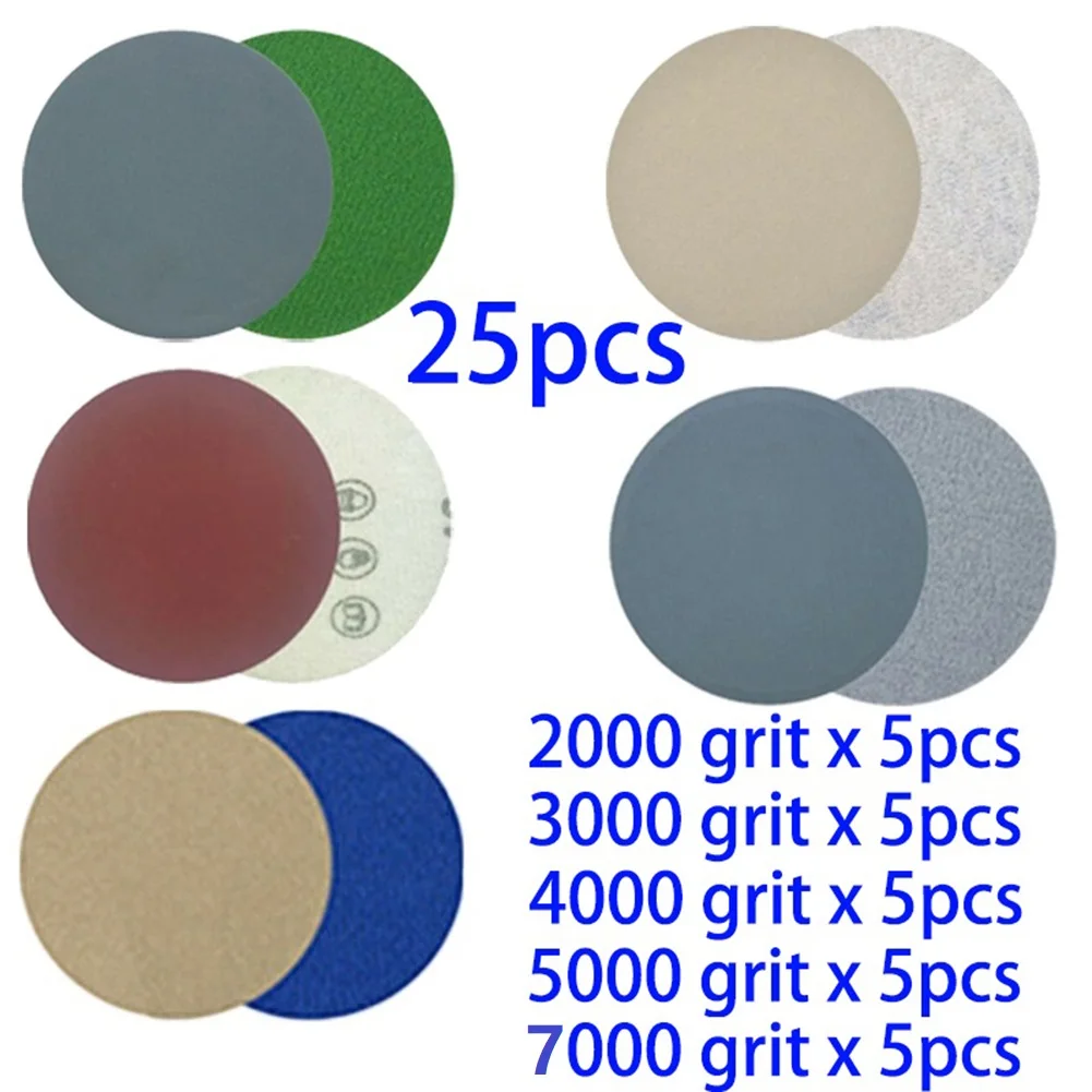 

25pcs Hook And Loop 3 Inch 2000 3000 4000 5000 7000Grit Sandpaper Sanding Discs For Stone, Lacquer Finish, Mirror Finish