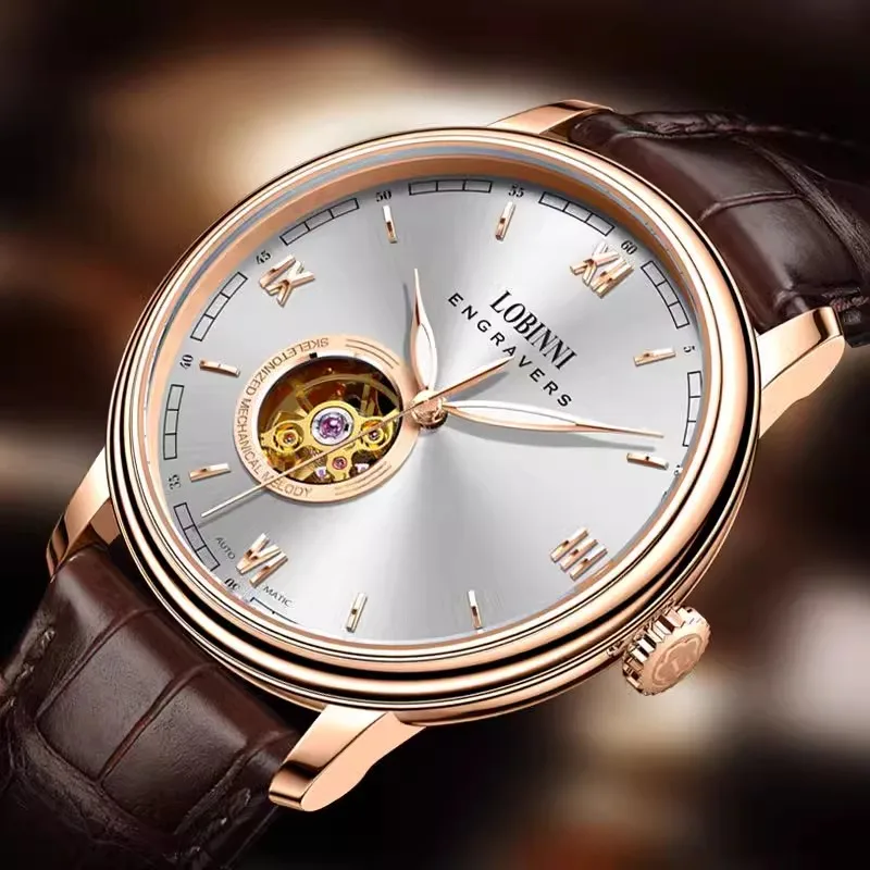 

LOBINNI брендовые деловые мужские часы, роскошные полые автоматические механические часы, водонепроницаемые часы с сапфировым зеркалом