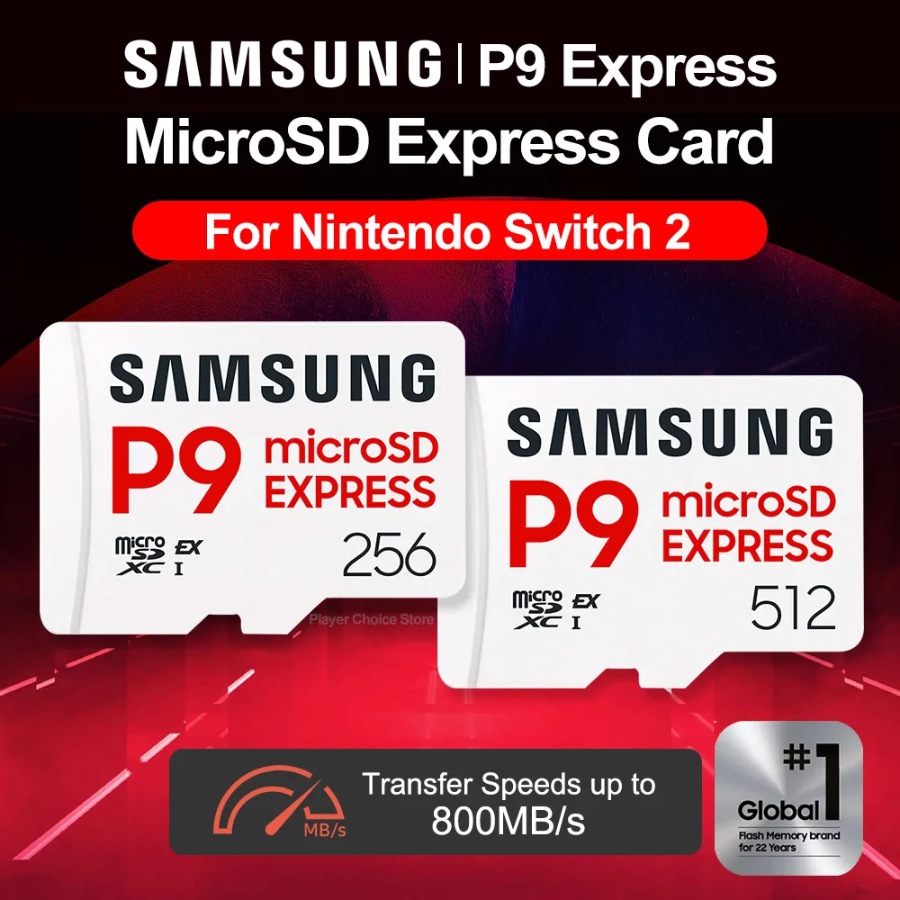 

SAMSUNG Micro SD Express Card P9 for Nintendo Switch 2 Accessories 256GB 512GB Transfer Speed up to 800MB/s Game Memory microSD