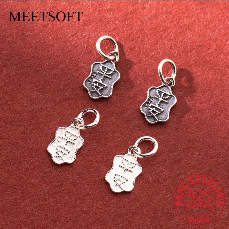 MEETSOFT S925 Sterling Silver Safety Character Pendant Charms of DIY Handmade Making Supplies Necklace Bracelet Jewelry