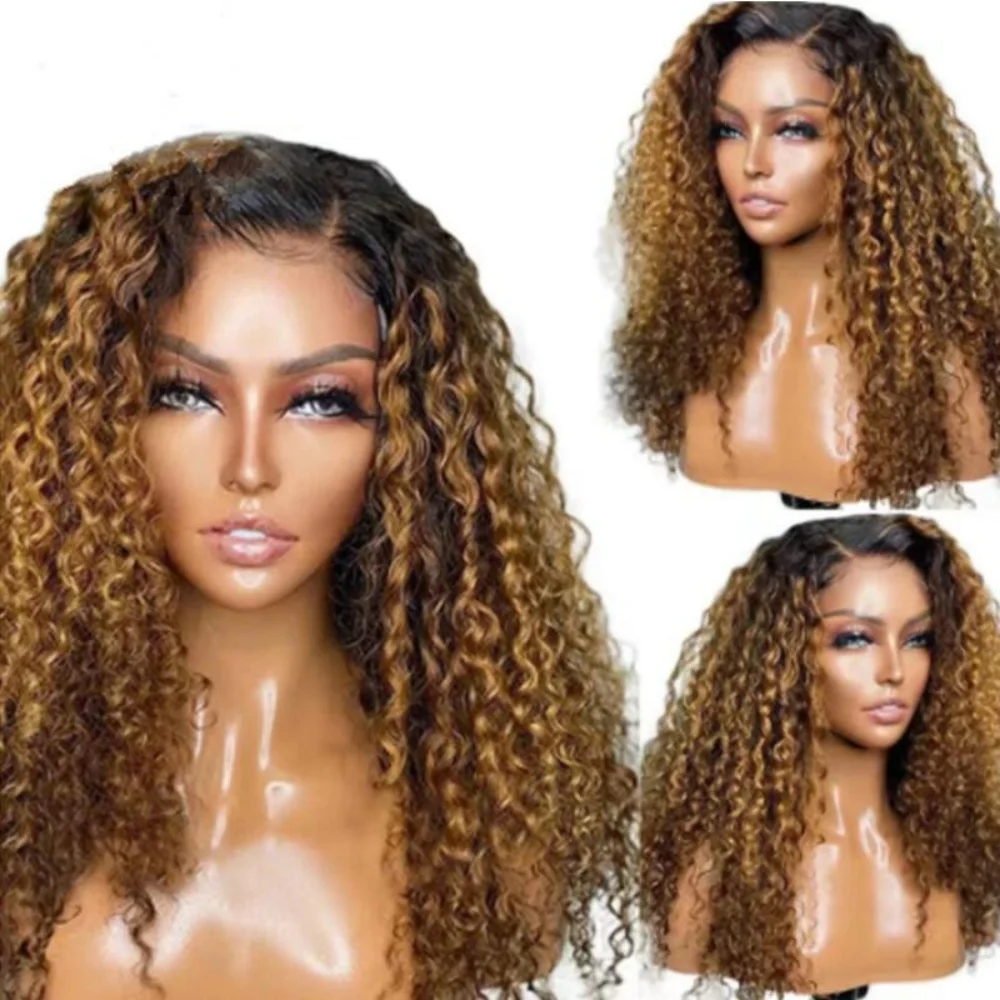 26 بوصة طويلة 180 الكثافة أومبير شقراء لينة غريب مجعد عميق الدانتيل شعر مستعار أمامي للنساء Babyhair غلويليس قبل قطعها الاصطناعية يوميا