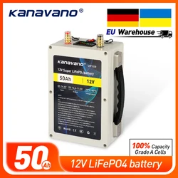 Kanavano 12V 50Ah LiFePO4 Rechargeable Battery Pack Built-in 12.8V 50A BMS For Golf Backup Power Solar Energy With USB