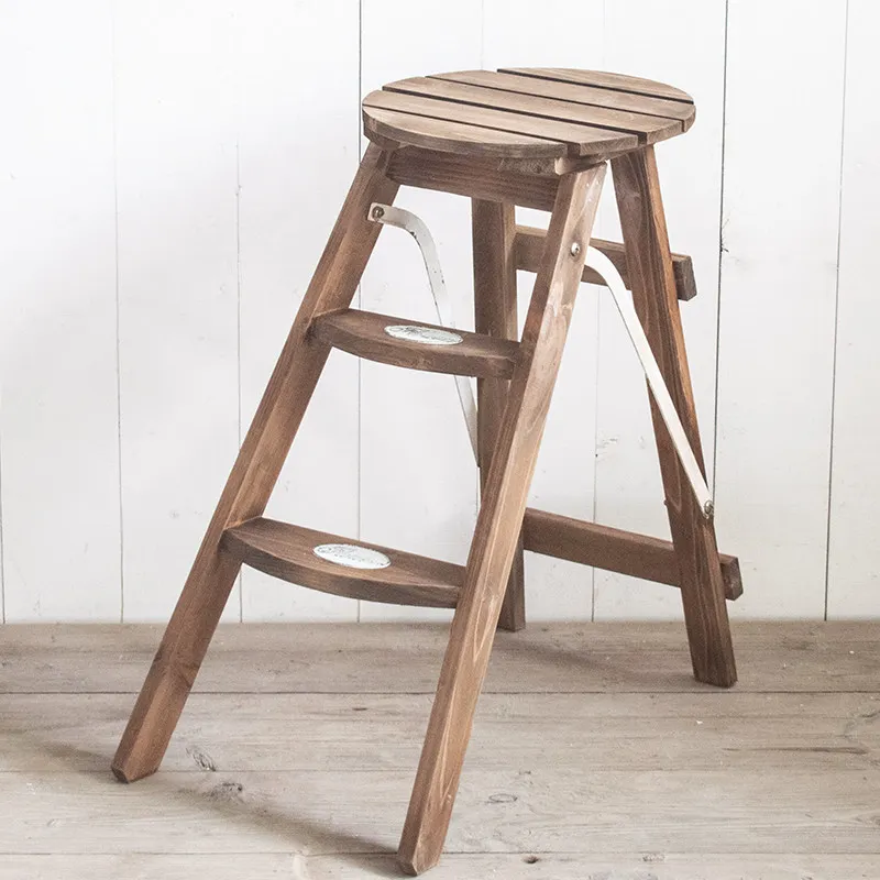 American vintage distressed thick anti-rot flower stand courtyard solid wood step wooden shelf flower pot shelf garden ladder