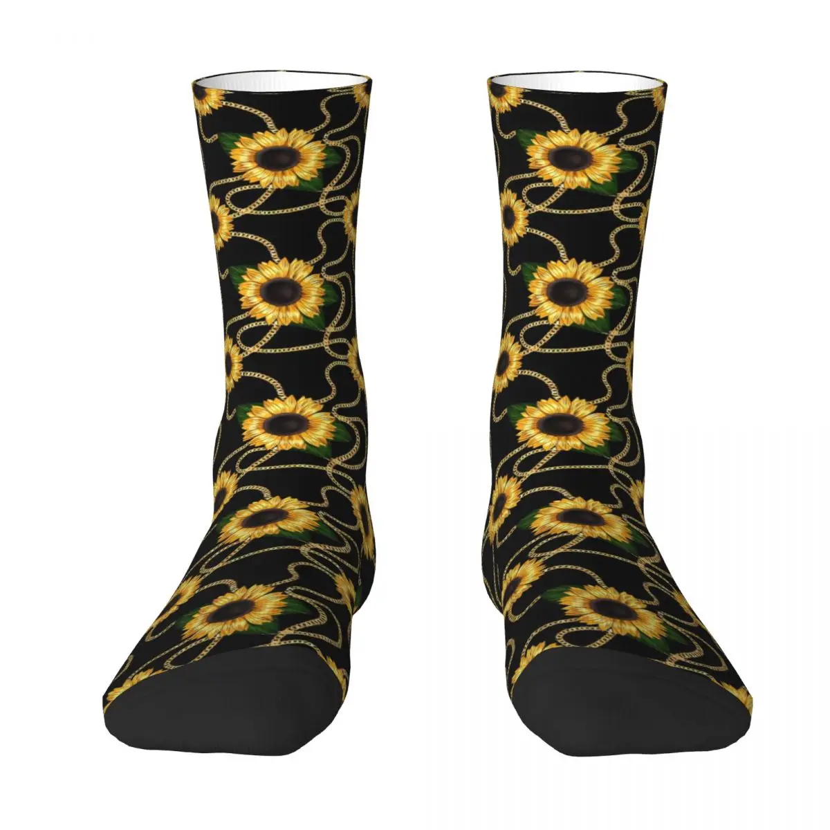 Sunflower kaus kaki modis pria wanita, kaus kaki stoking Modern motif rantai emas, kaus kaki olahraga luar ruangan Anti licin musim gugur kualitas kustom