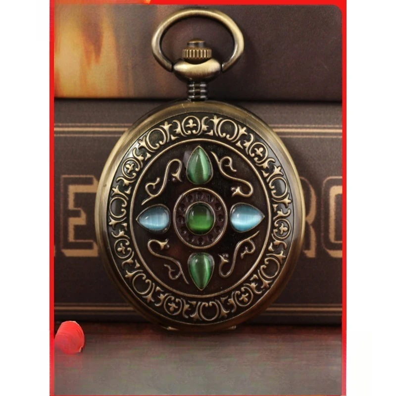 全自動機械式懐中時計ジェムストーンレトロ中空フリップノスタルジックな男性と女性のネックレス