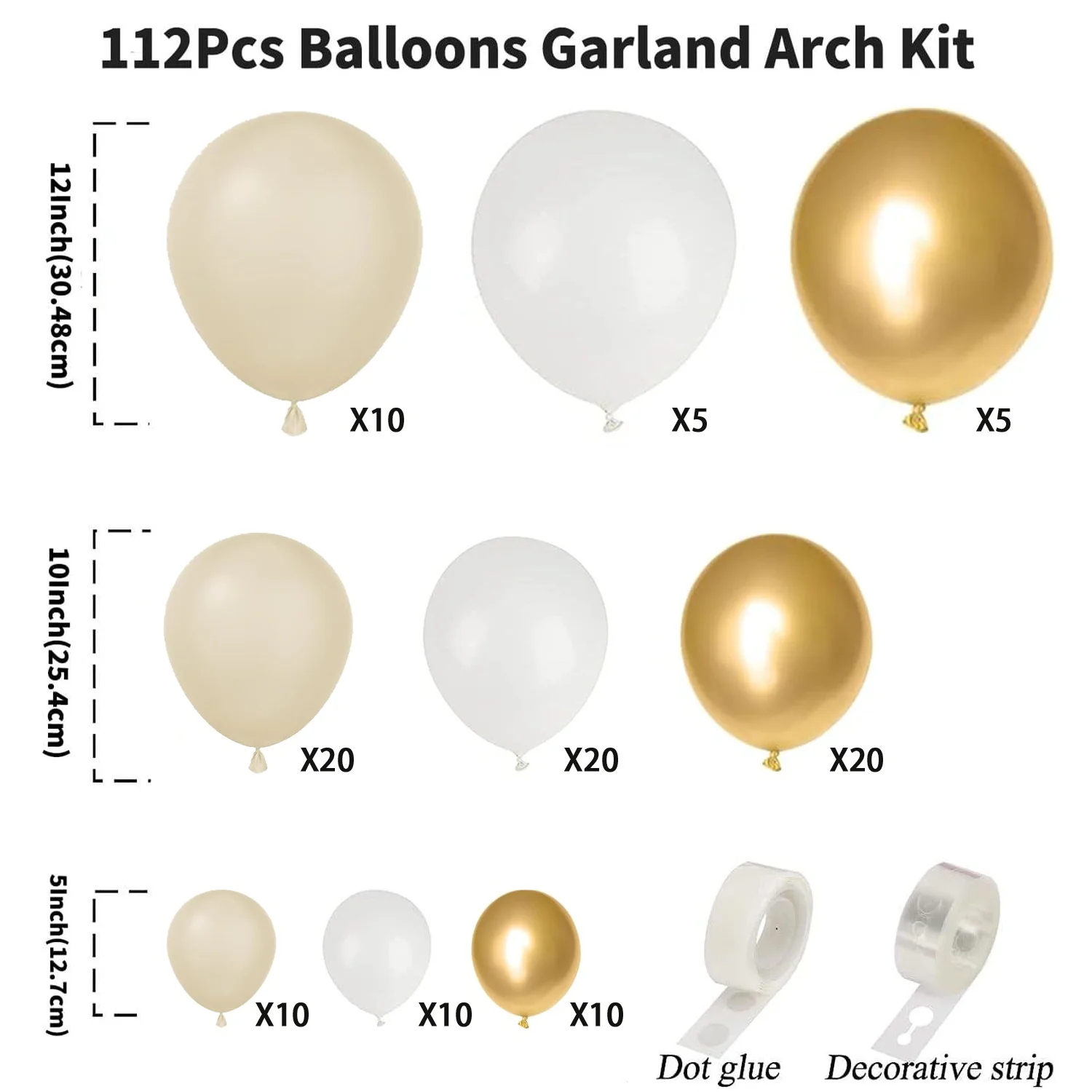 112Pcs Sand White and Gold Balloon Garland Arch Kit for Bridal Wedding Engagement Anniversary Baptism Birthday Party Decorations