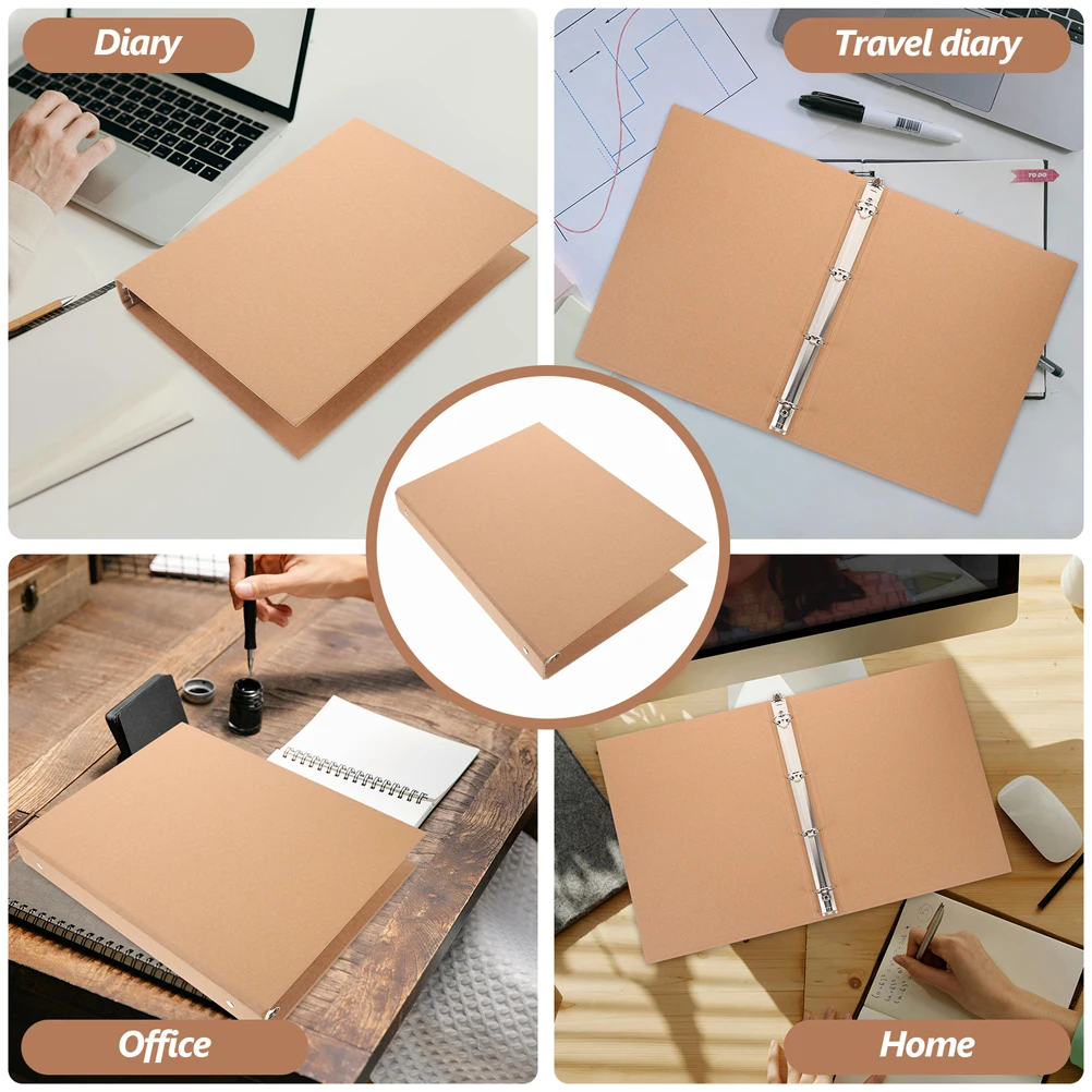 

2pcs Loose Leaf Binder Cover Kraft Paper Notebook Shell Stain Resistant Easy Clean Protective Cover For Diary Travel Journal