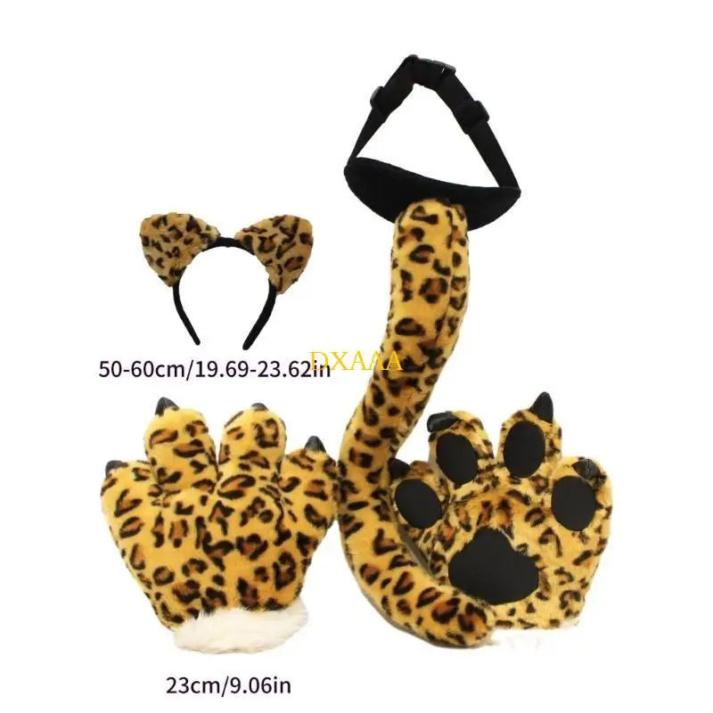 DXAA Leopard Ears Headband Paw Tail for Halloween Cosplay Decoration