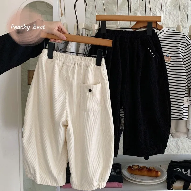 

Модные вельветовые широкие брюки для маленьких девочек и мальчиков, однотонные свободные брюки для малышей, весенне-осенняя повседневная одежда для малышей, От 18 месяцев до 10 лет