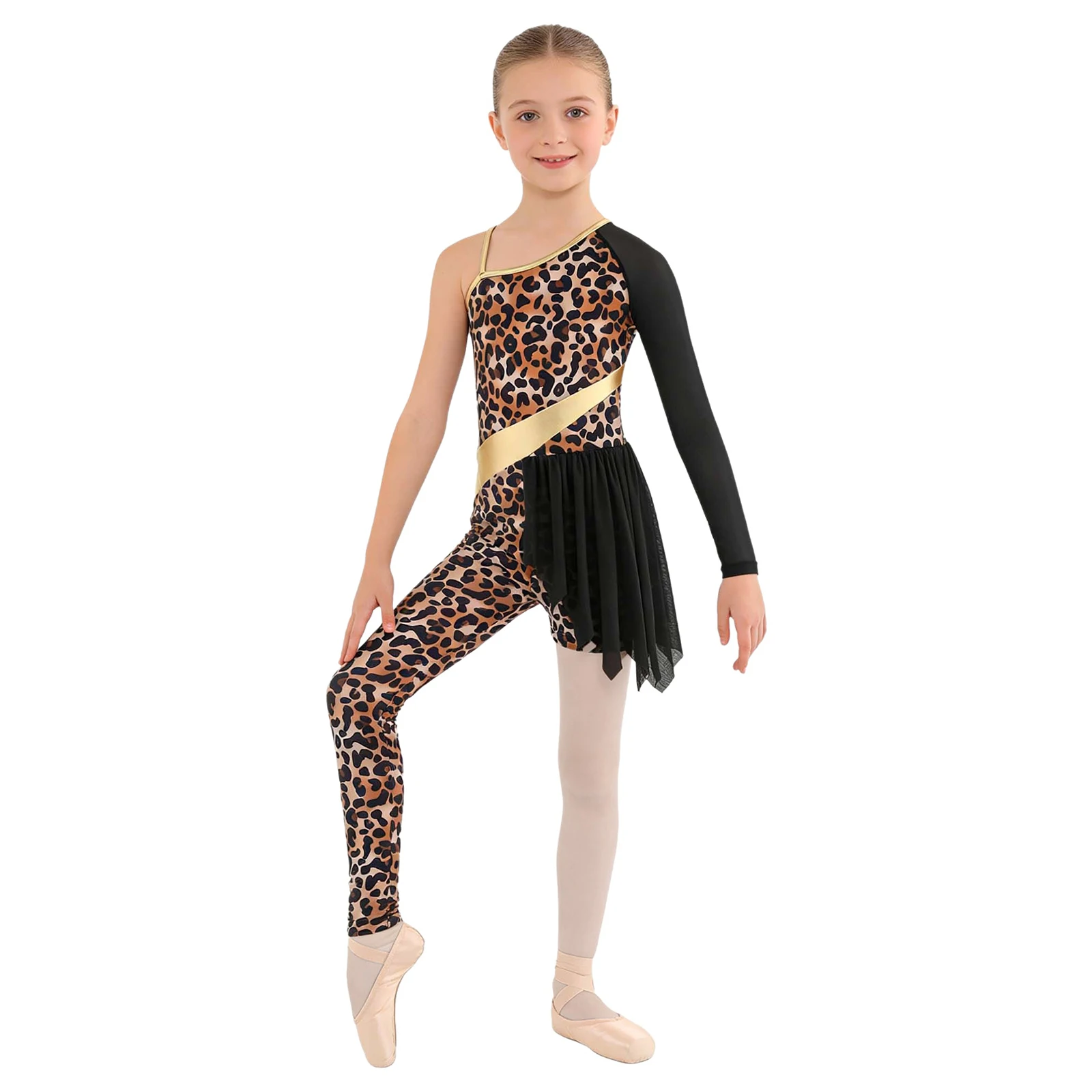 Girls Gymnastics Ballet Latin Dance Jumpsuit Prehistoric Cave Historical Stone Leopard Print Bodysuit Wildman Cosplay Costumes