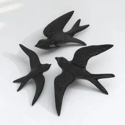 

3pcs Cast Iron Decorations Sculptures Home Office Wedding Mount Bird Ornament 3D Bird Wall