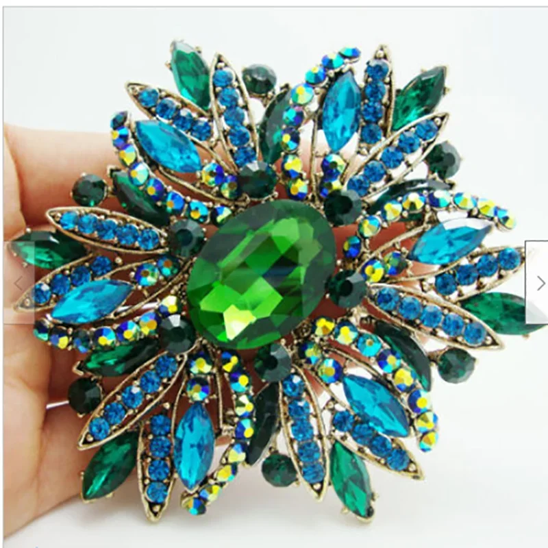 Retro Exaggerated Temperament Large Crystal Glass Brooches for Women Luxury Multicolor Rhinestone Pins Coat Jewelry Accessories