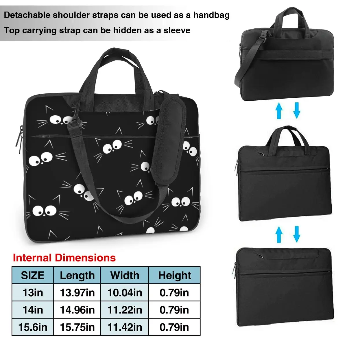 Cute Black Cat Pattern Laptop Bag Protective Case Computer Bag 13 14 15.6 Inch Crossbody Laptop Pouch For Macbook Pro Air