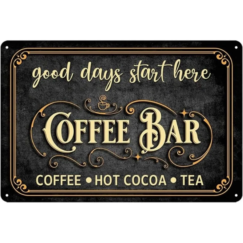 Vintage Coffee Bar Sign Bar Decor Tin Sign Good Days Start Here Coffee Hot Cocoa Tea Bar 12x8inch 20x30cm 16x12inch 40x30cm