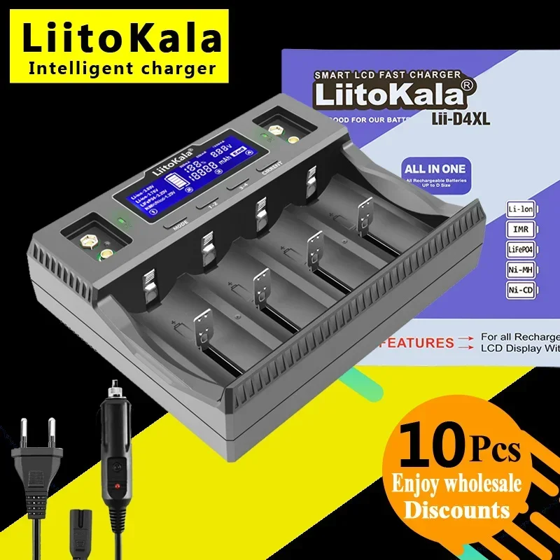 10PCS LiitoKala Lii-D4XL/Lii-D4 21700 Battery Charger For 18650 18350 26650 16340 3.7v 1.2V Ni-MH/Cd,AA AAA SC D Battery Charger