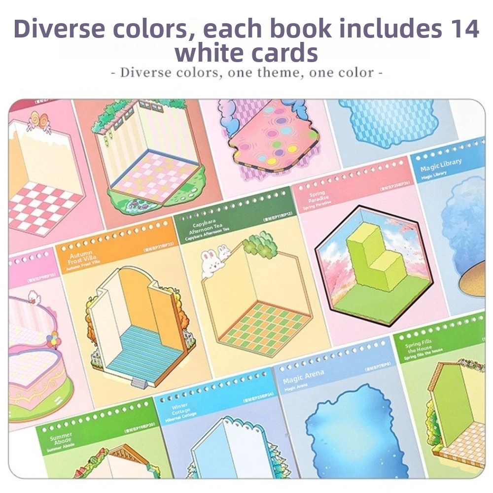 Cartoon Landscape Miniature Scene Stickers Die-cut 14 Scenes 40 Sheets 3D Stacking Stickers PET Scenery Stickers for Students